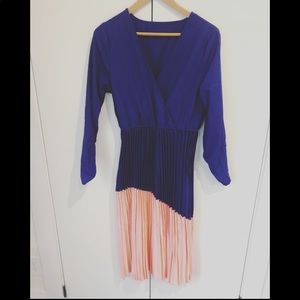 ASOS Pleated Blue and Pink Wrap Dress